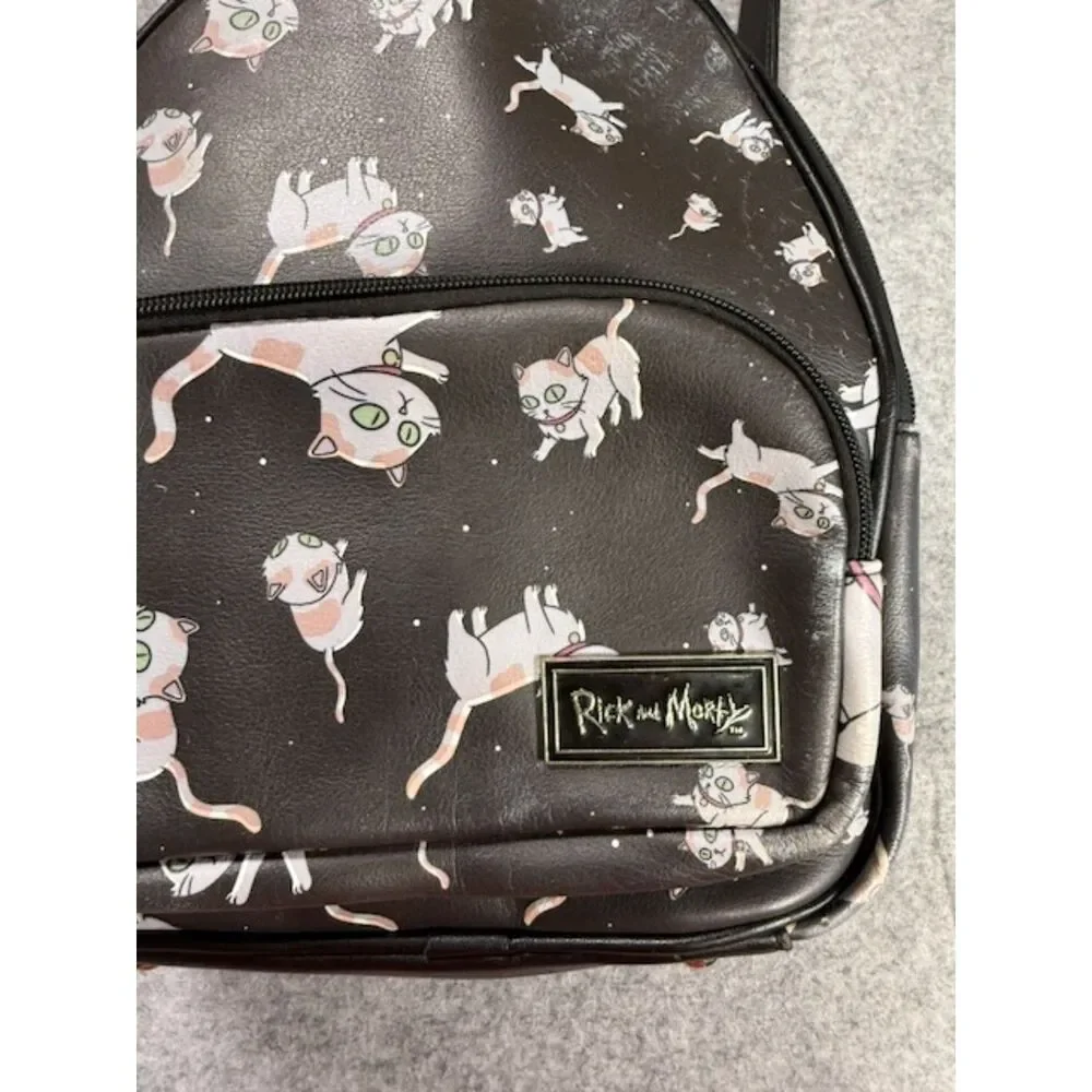 Rick and Morty Snowball Cat Mini Backpack Black Faux Leather Licensed Bag